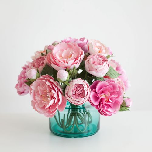  Paper flower bouquet of pink flowers in a vase 