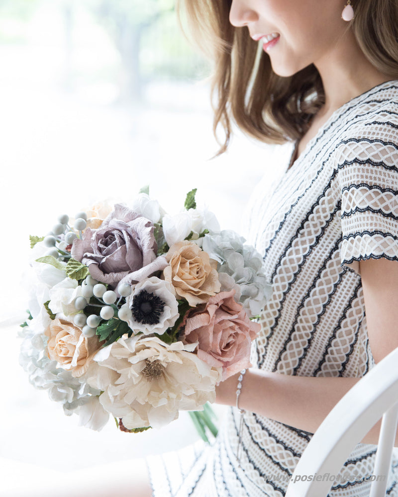 
            
                Load image into Gallery viewer, Vintage white bridal bouquet || white-grey-nude theme.
            
        